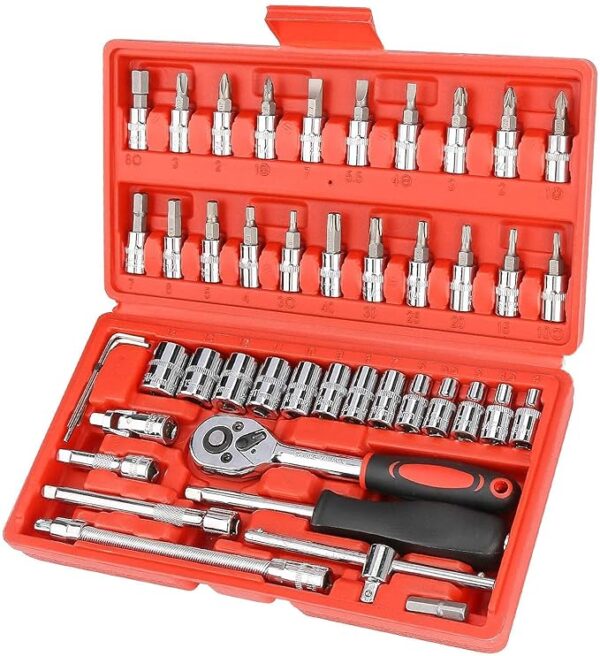 Neobrandbucket-Zaptec 46 Piece 1/4" Socket Set Goti Pana with Ratchet Wrench For Car, Bike, Cycle Repairing, DIY Projects, Home & Automobile Vehicle Service