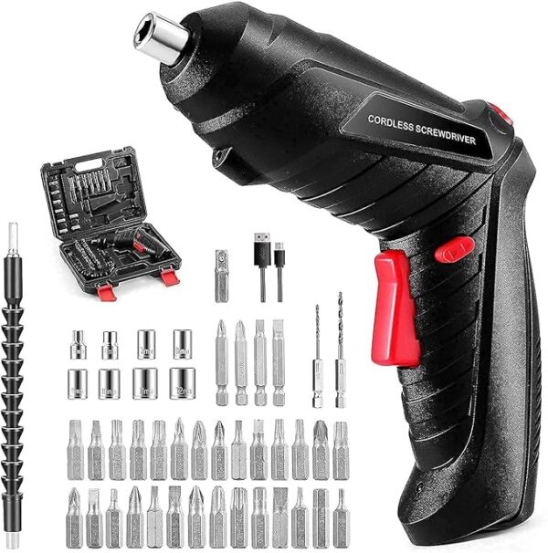 Neobrandbucket-Cordless Electric Screwdriver Set 47-in-1 with Rechargeable Battery, LED Light, Flexible Shaft & Drill Bits | Home DIY Tool Kit for Repair, Assembly & Maintenance - (Pack of 1)