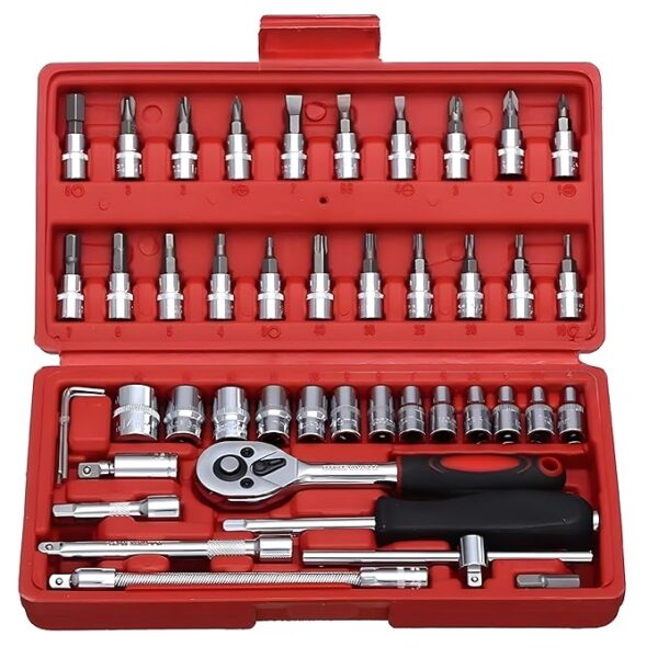 Neobrandbucket-1/4 Drive Socket & Bit Set Tool Kit, Screwdriver Socket Set Multi-Purpose Combination Tool Case Precision Set (46 Piece)