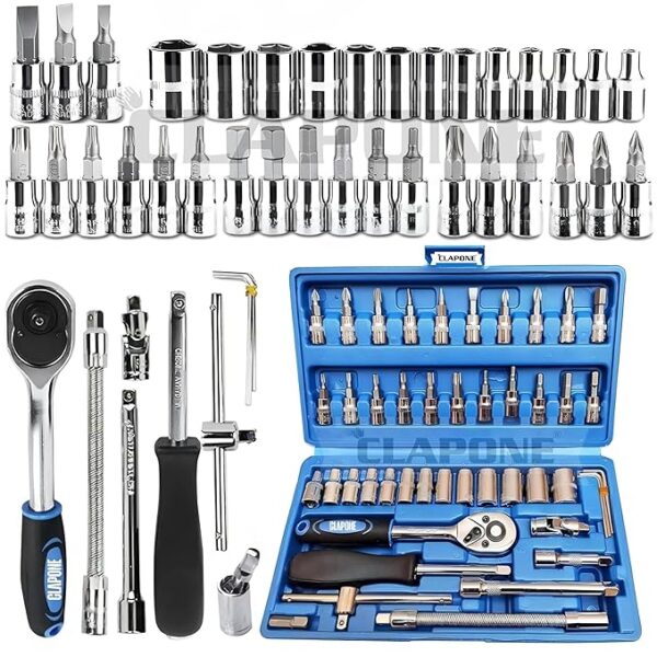 Neobrandbucket-Tool Kit Socket Ratchet Wrench Set Socket Wrench/Screwdriver Set/Socket Screwdriver Set/Socket Wrenches/Auto Repairs/Car/Motorcycle/Bike Repair (Blue, 46 Pieces),Fixed Square
