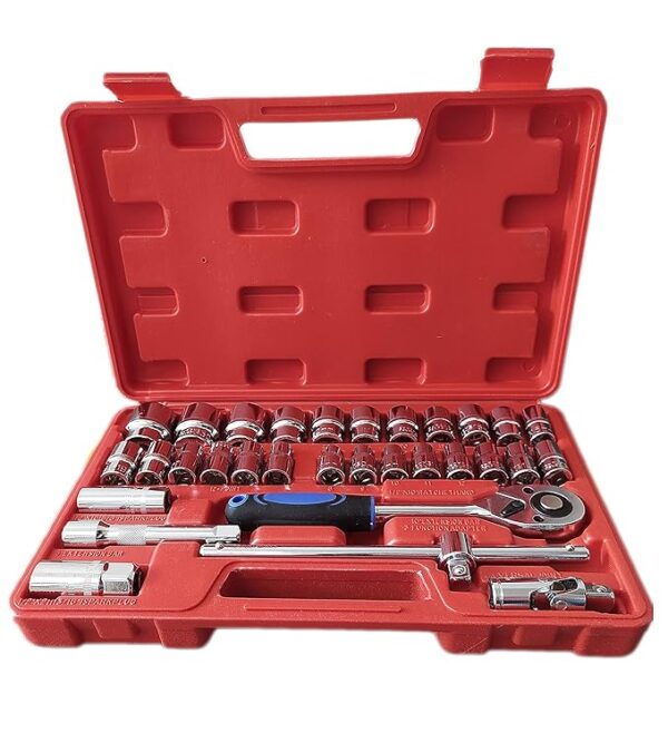 Neobrandbucket - 32Pcs 1/2" inch Combinational Ratchet Socket Wrench Spannar Tool Goti Set with Carry Box for Automobiles/Bike/Car Repair Tool Kit Socket Set (Pack of 32) (32pc in Red box)