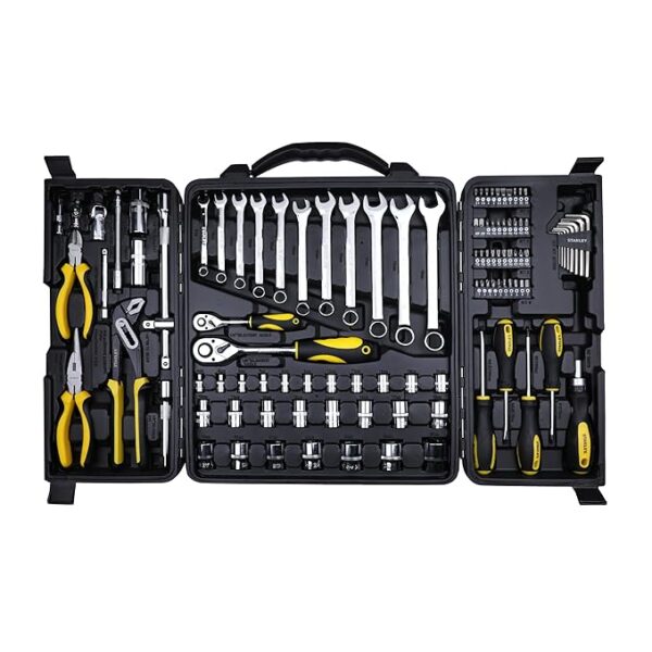 STANLEY STMT81243 110-Piece High Quality Multi-Toolkit containing Pliers, Spanners, Drivers, Sockets, Bits, Wrenches & Ratchets for Home, DIY & Professional Use, 1 Year Warranty, Yellow & Black