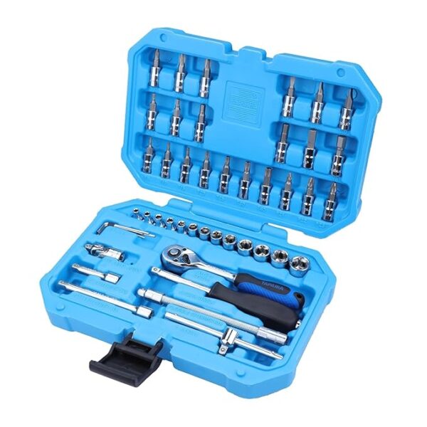 Taparia SA46 46-Piece Steel Socket Set | Professional Hand Tool Kit for Car, Bike, Home & Industrial Use | Chrome Vanadium Steel | Durable Carry Case | Blue